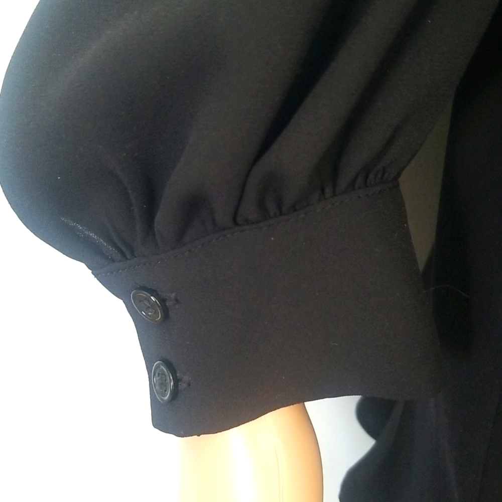 Vtg Whimsigoth Black Studded Peasant Blouse Velvet Trim Tassel Keyhole Top L - Picture 10 of 16